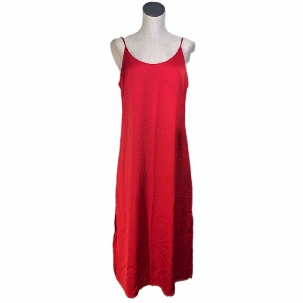 Auden Silky Nightgown Sleeveless Mesh Back Adjustable Red Women's Size M